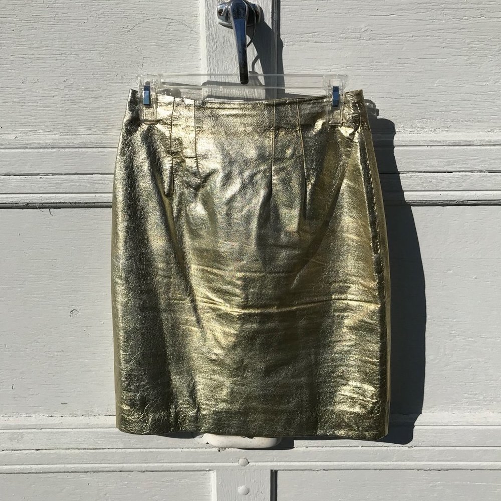 Vintage Cedars 100% Leather Gold Skirt Size 8